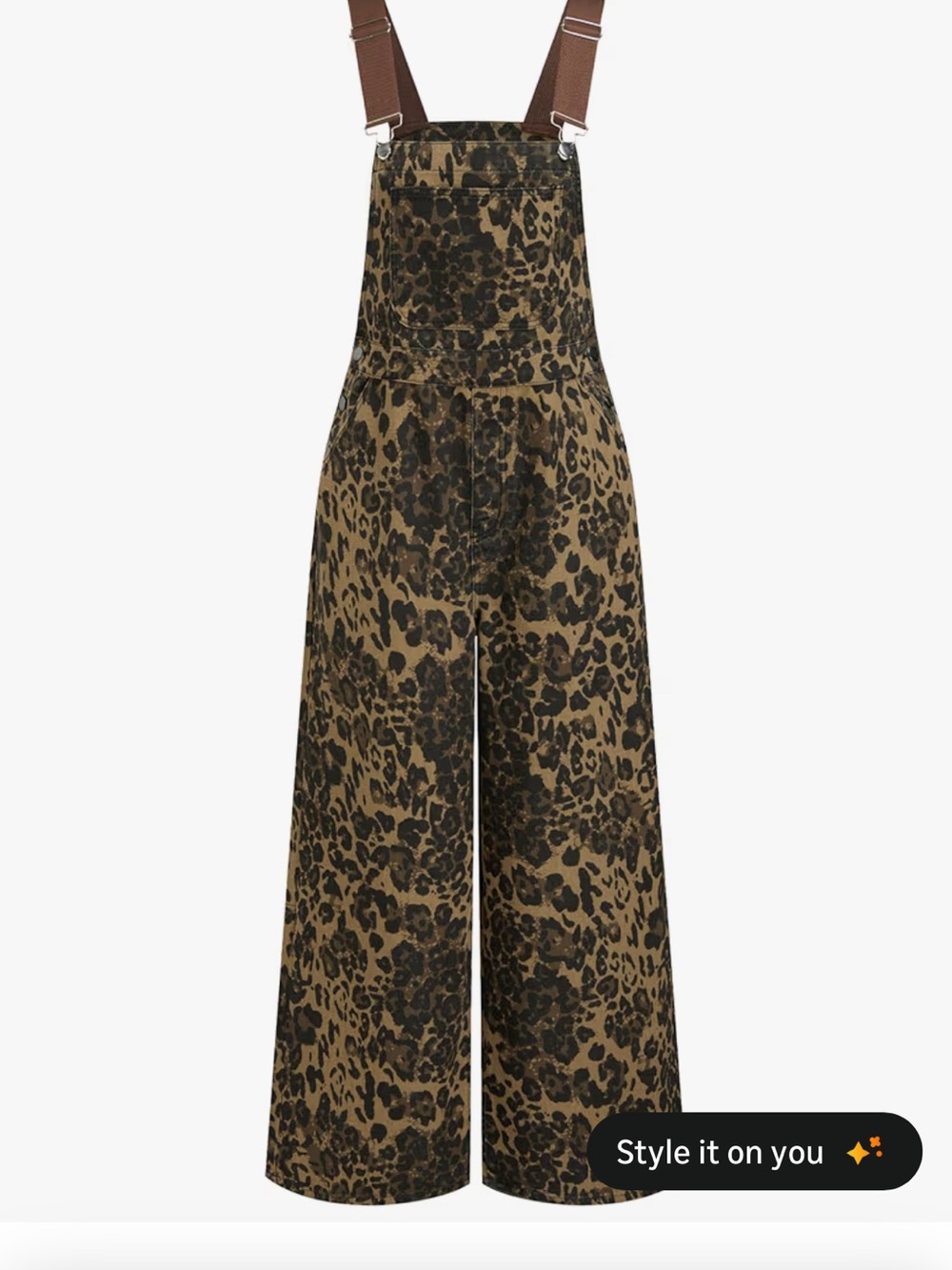 Cider Brown Leopard Print Wide-Leg Overalls